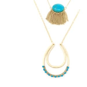 Double stranded turquoise and gold necklace